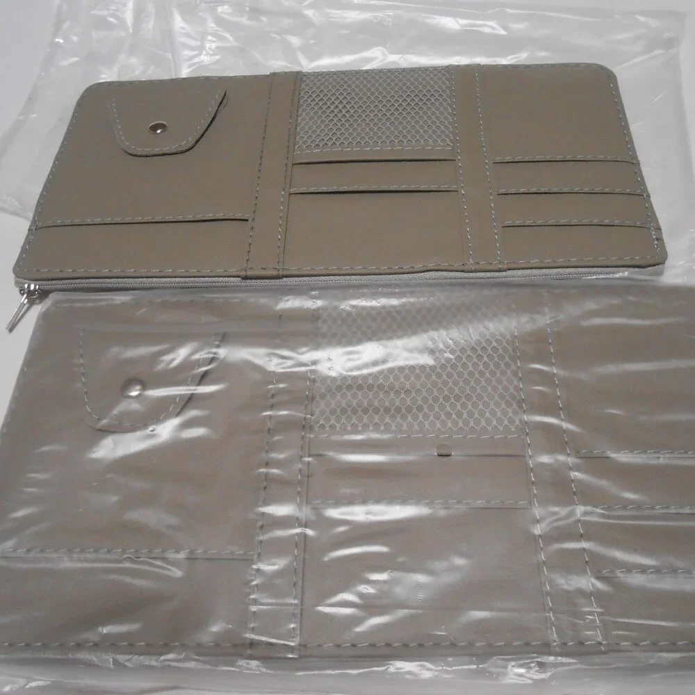 2 NEW SUN VISOR ORGANIZERS PU LEATHER GRAY HOLD PEN GLASSES CARDS MORE GREAT 🎁